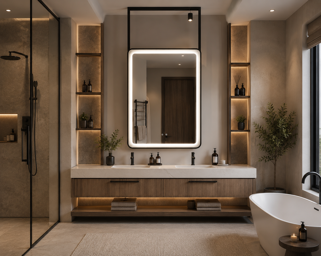 Dinamarka II- Square Ceiling Mount LED Bathroom Mirror