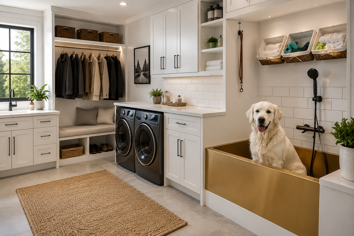 Brushed Gold Pet Dog Freestanding bathtub mudroom washing station 16 gauge commercial grade stainless steel