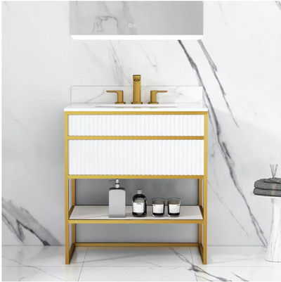 DOLCE- WHITE ART DECO -SATIN BRUSHED GOLD 1926 BATHROOM VANITY