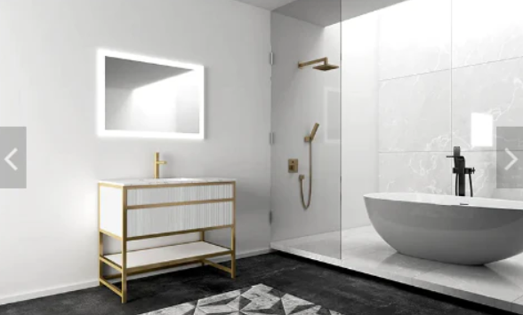 DOLCE 1926- WHITE ART DECO -SATIN BRUSHED GOLD STEEL FRAMED BATHROOM VANITY