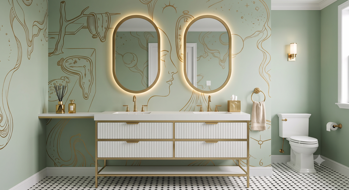 DOLCE 1926- WHITE ART DECO -SATIN BRUSHED GOLD STEEL FRAMED BATHROOM VANITY