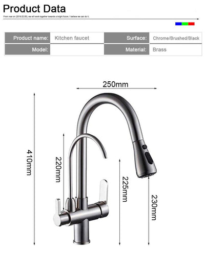 Chrome 2 way reverse Osmosis faucet and kitchen faucet pull out spray