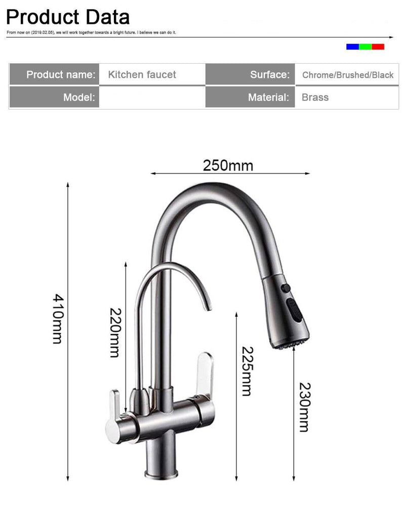 Chrome 2 way reverse Osmosis and kitchen faucet pull out spray and 5 Stage reverse osmosis system kit included