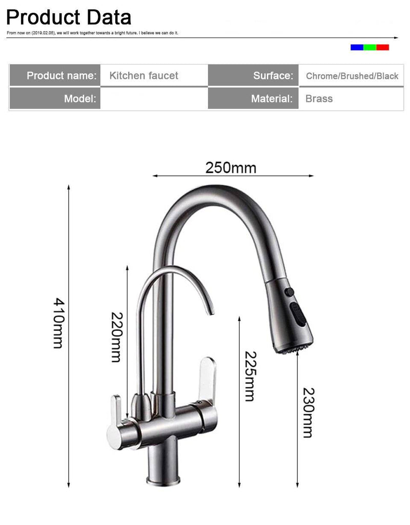 Chrome 2 way reverse Osmosis faucet and kitchen faucet pull out spray