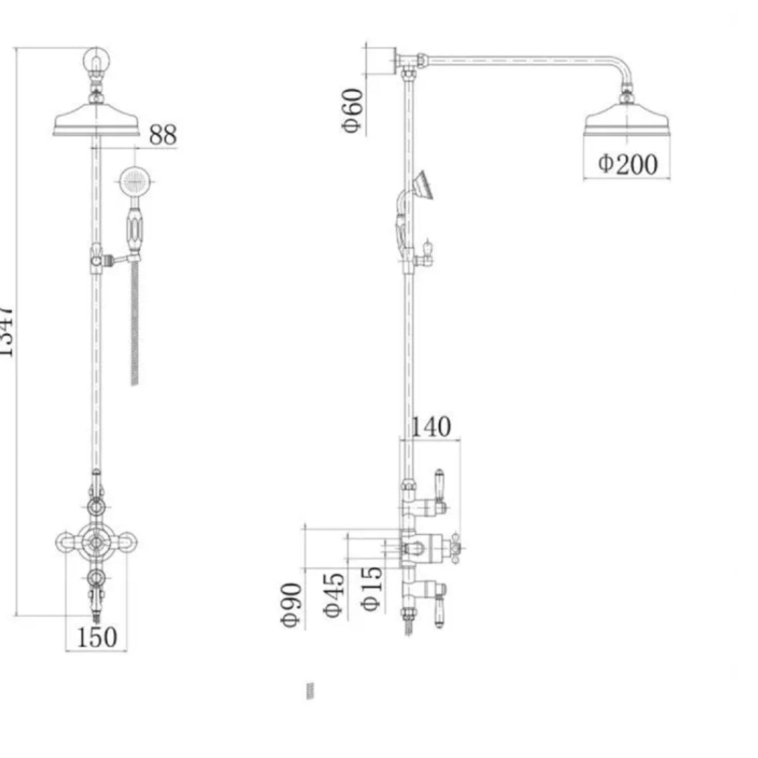 Charles II- Victorian Exposed therostatic 2 way shower system
