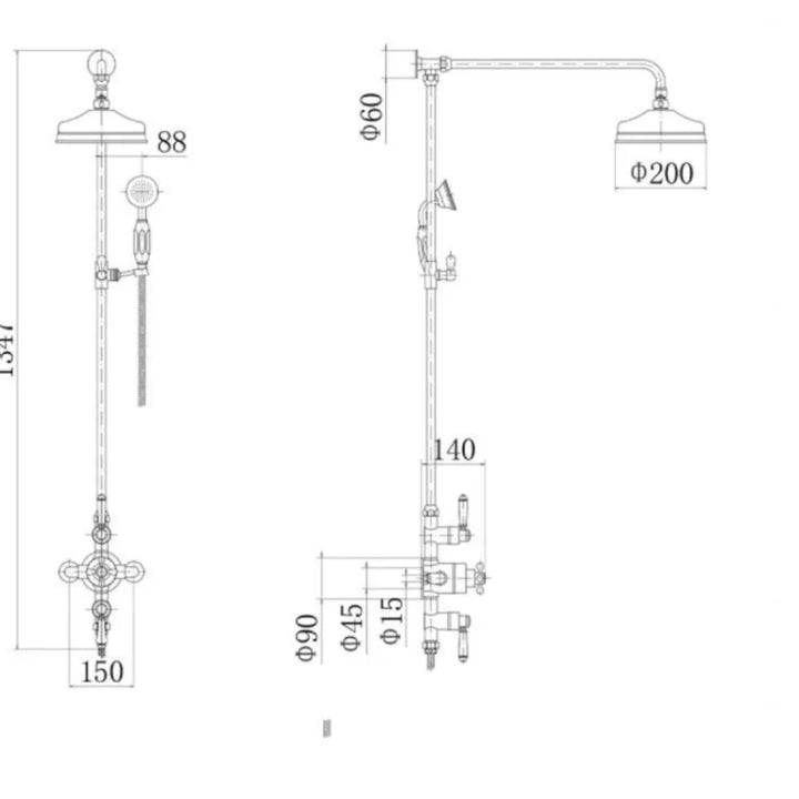 Charles II- Victorian Exposed therostatic 2 way shower system