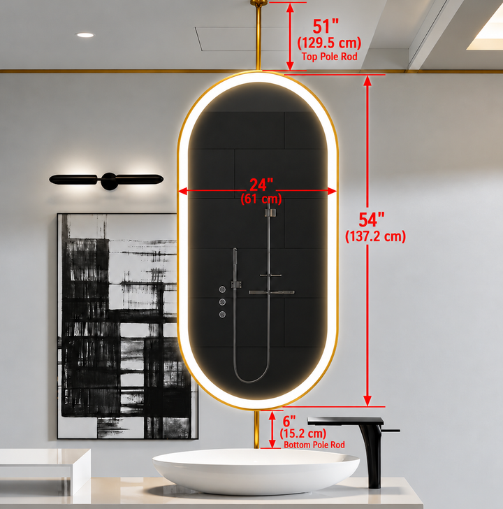 STOCK -EMILY PARIS-BRUSHED GOLD OVAL 1 SIDE LED MIRROR 24"X54"
