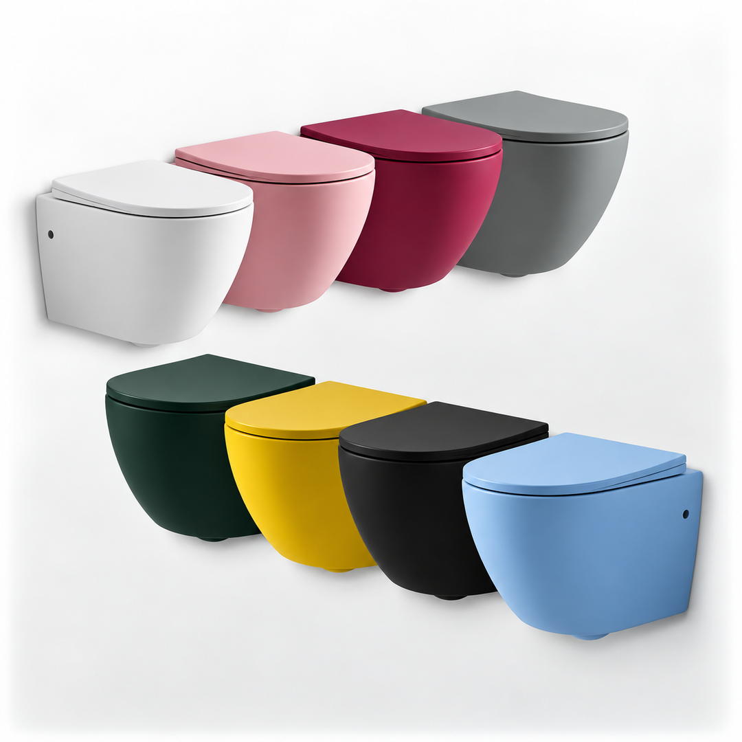 Color wall hung toilet bowl, button and cistern toilet tank set