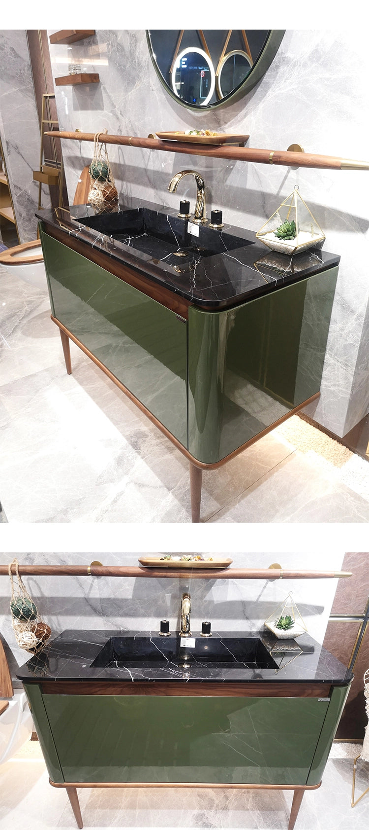 Turin- Solid Walnut Wood Double sink bathroom vanity set 60"