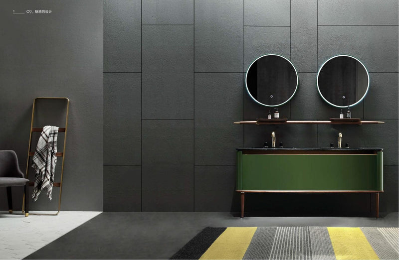 Art Deco Design Model Turin- Green Solid Walnut Wood Double sink bathroom vanity set 60"