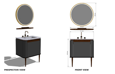 TURIN-Gray gun gloss matte solid walnut wood bathroom vanity base only 28" inches NO counter top