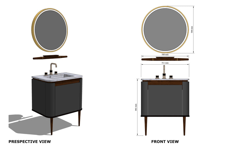 TURIN-Gray gun gloss matte solid walnut wood bathroom vanity base only 28" inches NO counter top