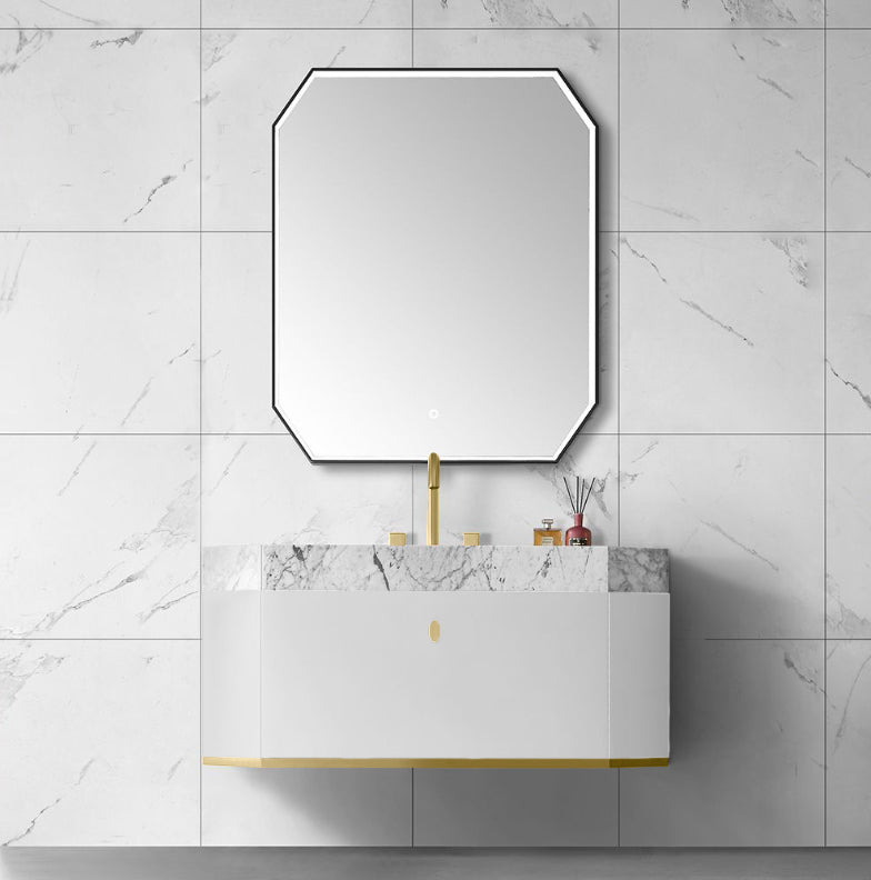 FINLAND-White Matte with Brushed gold trim metal with Natural Marble intergratred sink