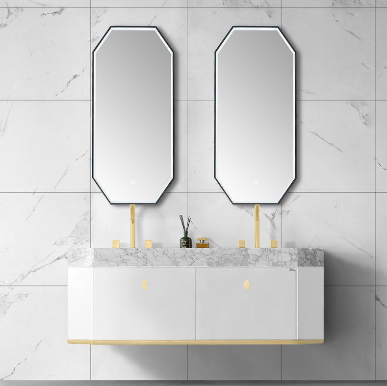 FINLAND-White Matte with Brushed gold trim metal with Natural Marble intergratred sink