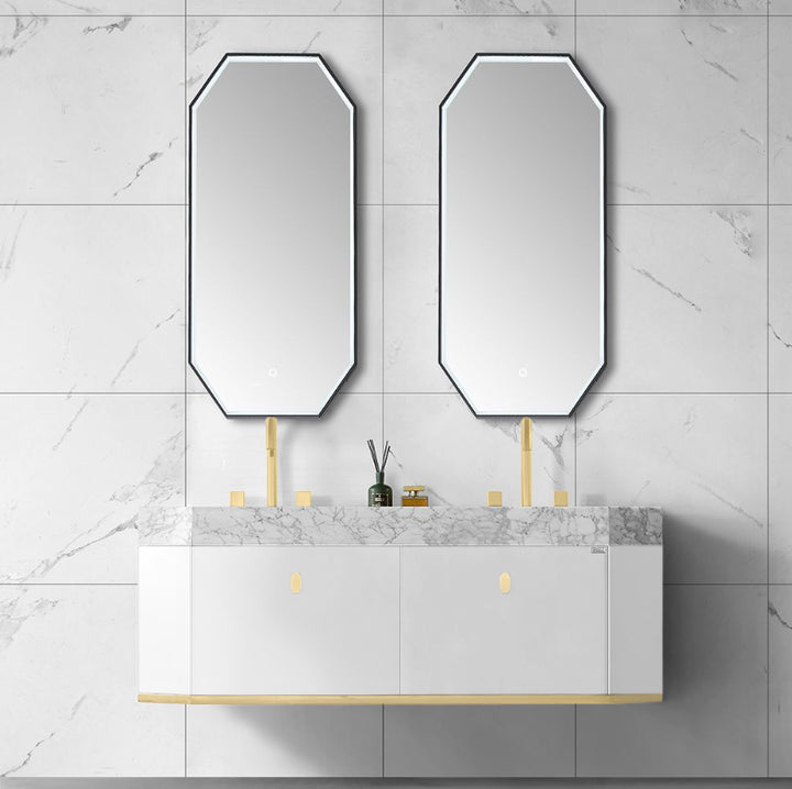 FINLAND-White Matte with Brushed gold trim metal with Natural Marble intergratred sink