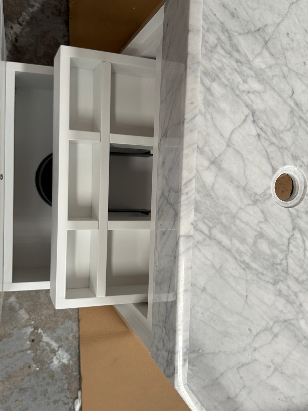 FINLAND-White Matte with Brushed gold trim metal with Natural Marble intergratred sink