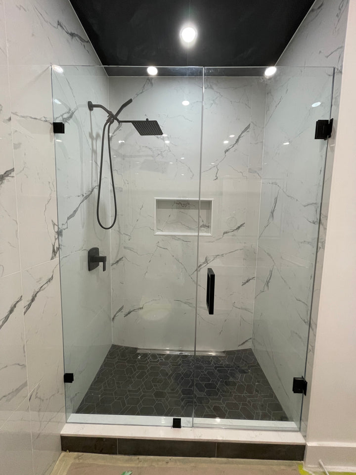Black matte shower glass door clips, door handle and hinges hardware for ONLY-10mm to 12mm Kit
