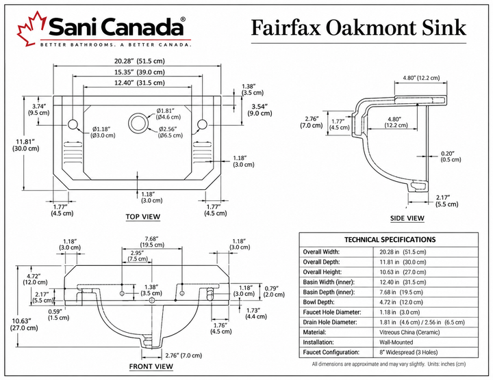 Fairfax Oakmont-Wall Hung Victorian Hot & Cold Wash basin