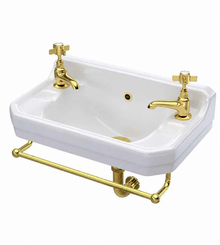 Fairfax II Wall Mounted Victorian ceramic sink with hot & cold seperate and towel holder
