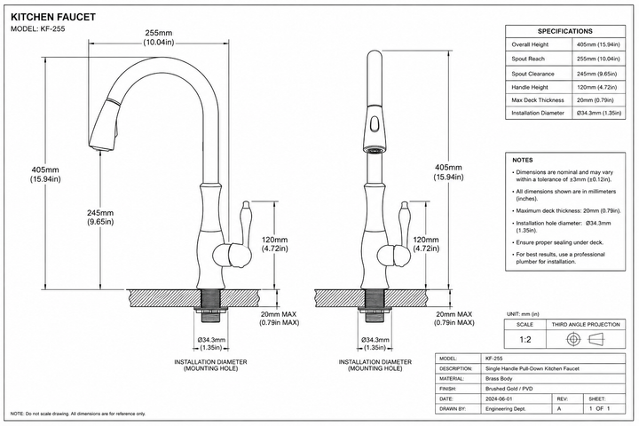Florina-Transitional Design Pull Out Dual Mode Sprayer Kitchen Faucet