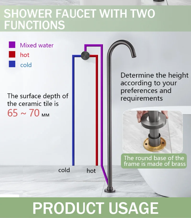 Black Matte freestanding No handle clean sleek euro design bathtub filler faucet