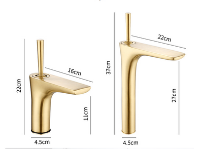 Corvette-Brushed gold tall vessel sink faucet and short single hole bathroom faucet
