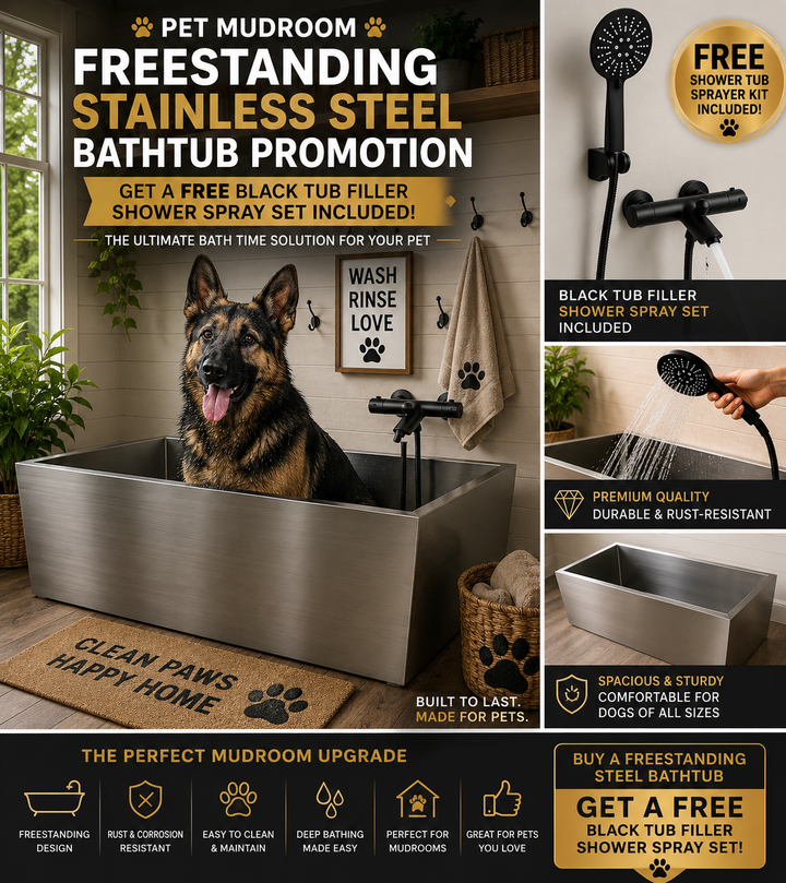 Black Pearl Grey Gun-Pet Dog Artisan made bathtub mudroom washing station 16 gauge commercial grade stainless steel