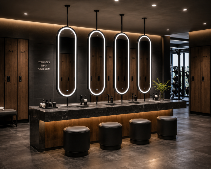 STOCK READY TO SHIP-PARIS 2- Black Oval Double Sided Ceiling Mounted Oval Mirror Bathroom LED Mirrors
