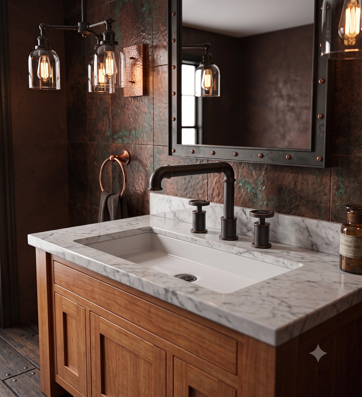 Industrial  8" Inch wide spread Industrial Victorian Bathroom Faucet