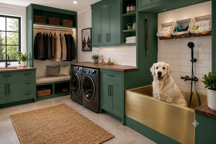 Brushed Gold Pet Dog Freestanding bathtub mudroom washing station 16 gauge commercial grade stainless steel