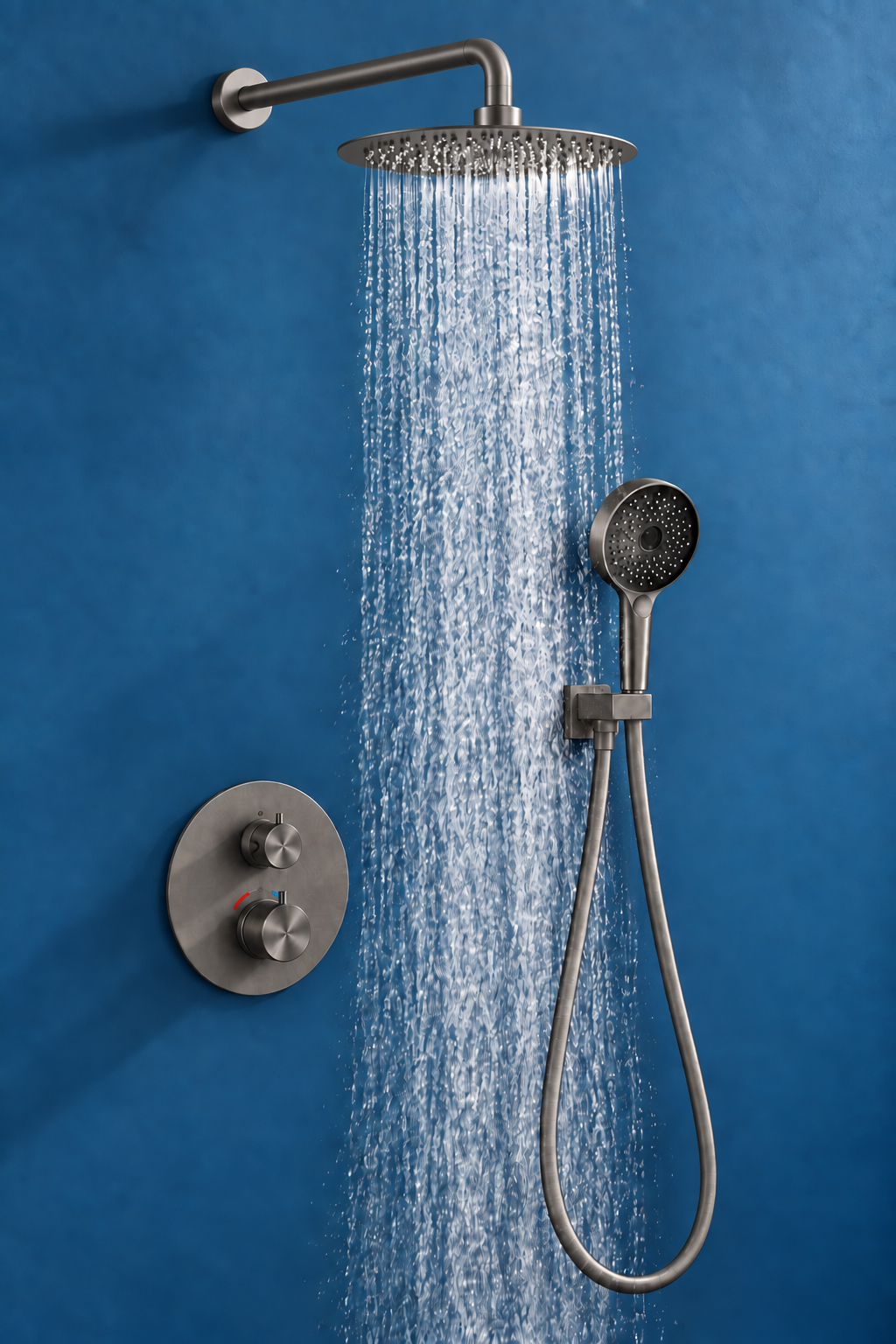 12" Gunmetal Round Rain Shower System – 2-3 Way Thermostatic Shower Kit with Handheld
