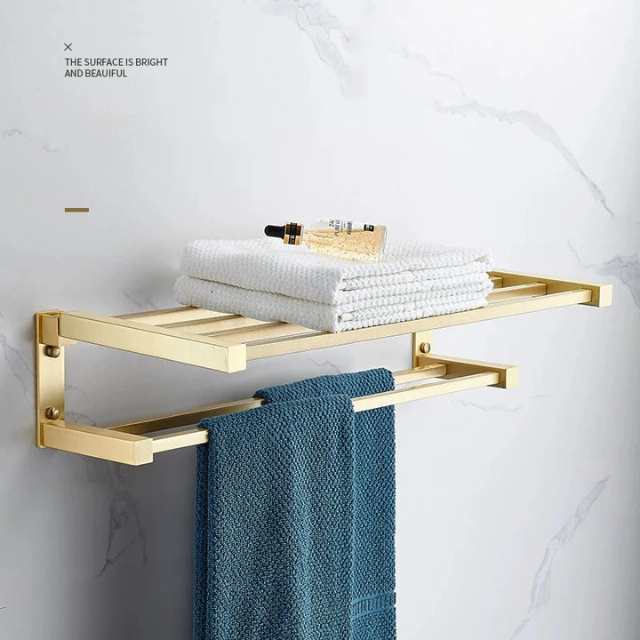 Brushed Gold- brass Gold brush Bathroom accessory Set Gold brass Hook Towel Rail Rack Bar Shelf Paper Holder Toothbrush Holder