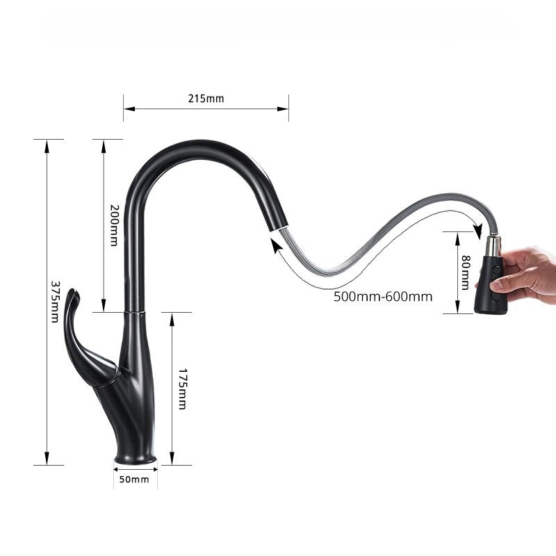 Angelique-Laundry Black matte 15" inches  Pull Out Kitchen Faucet Goose Neck Dual Pull Out Function