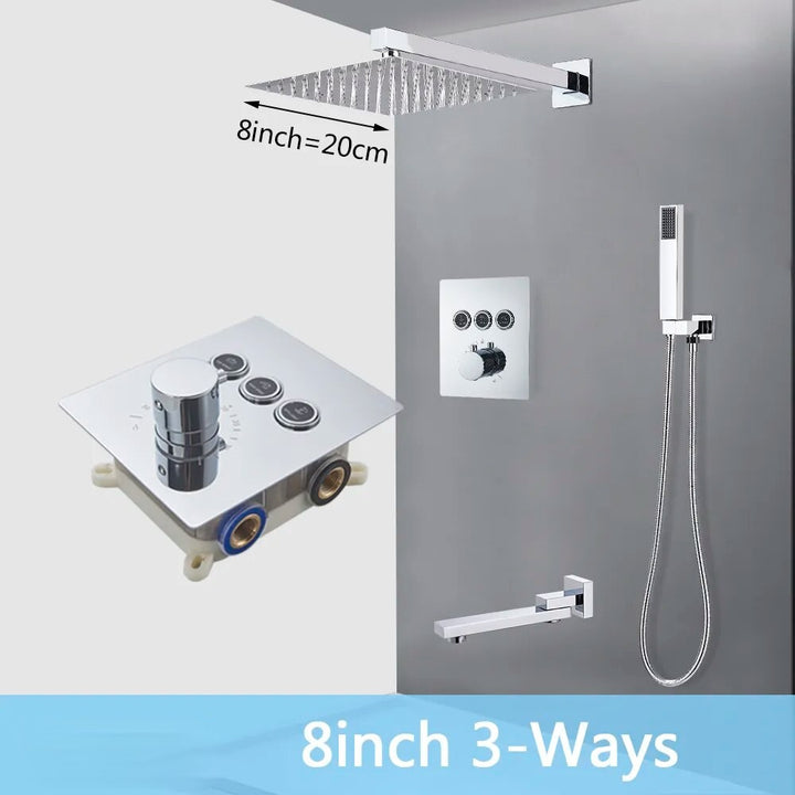 CSA certified - Chrome square 2 -3 way function diverter thermostatic shower kit