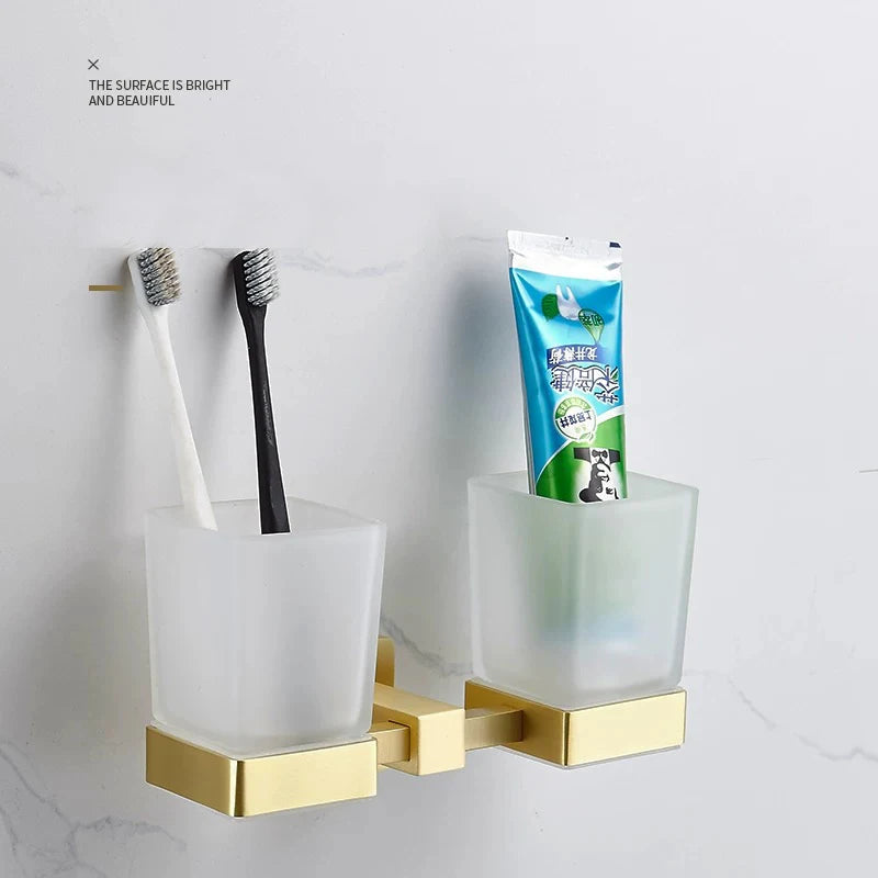 Brushed Gold- brass Gold brush Bathroom accessory Set Gold brass Hook Towel Rail Rack Bar Shelf Paper Holder Toothbrush Holder