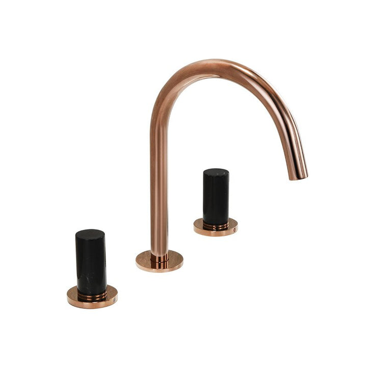 Valencia- Brushed Rose Gold/ Black matte handles  8" Inch wide spread bathrom faucet