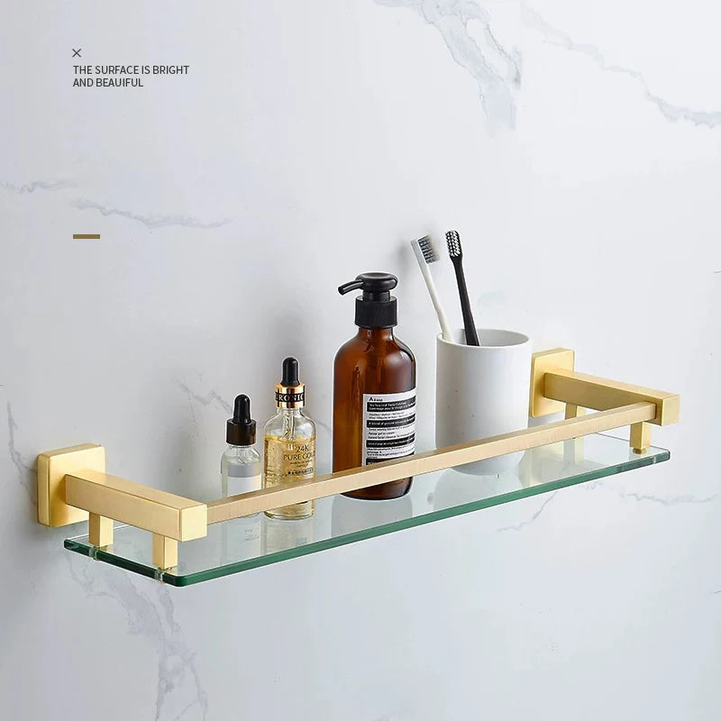 Brushed Gold- brass Gold brush Bathroom accessory Set Gold brass Hook Towel Rail Rack Bar Shelf Paper Holder Toothbrush Holder