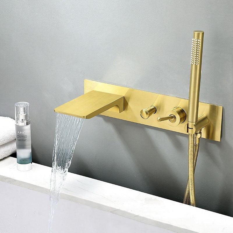 Brushed gold wall mounted bathtub filler faucet set