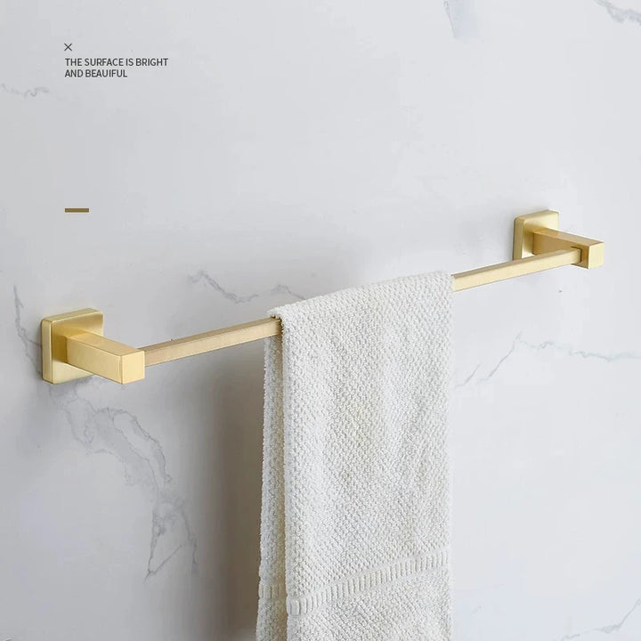 Brushed Gold- brass Gold brush Bathroom accessory Set Gold brass Hook Towel Rail Rack Bar Shelf Paper Holder Toothbrush Holder