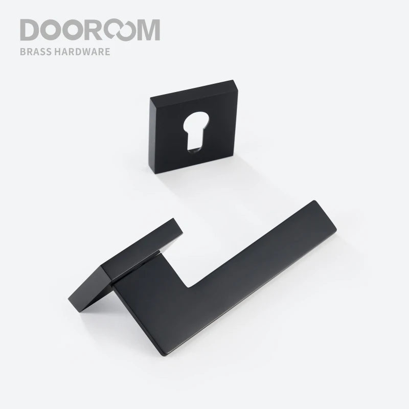 Hiorino- Brass Door Lock Set Modern Black Interior Bedroom Bathroom Double Wood Door Lever Set Dummy Lock Handle
