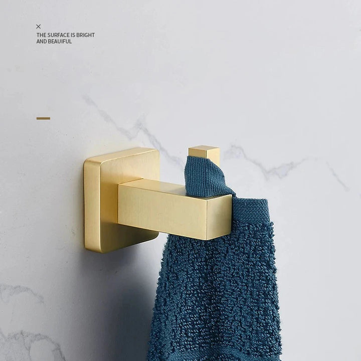 Brushed Gold- brass Gold brush Bathroom accessory Set Gold brass Hook Towel Rail Rack Bar Shelf Paper Holder Toothbrush Holder