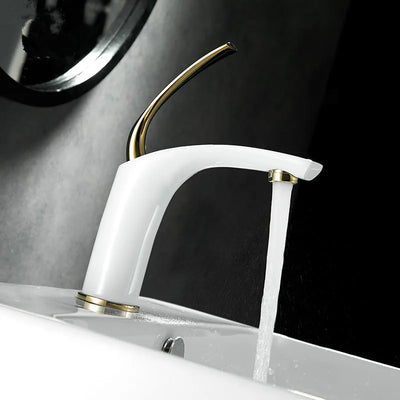 Cognac- White with gold single hole bathroom faucet