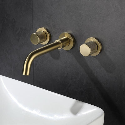 Brushed gold wall mounted with 2 handles bathroom faucet