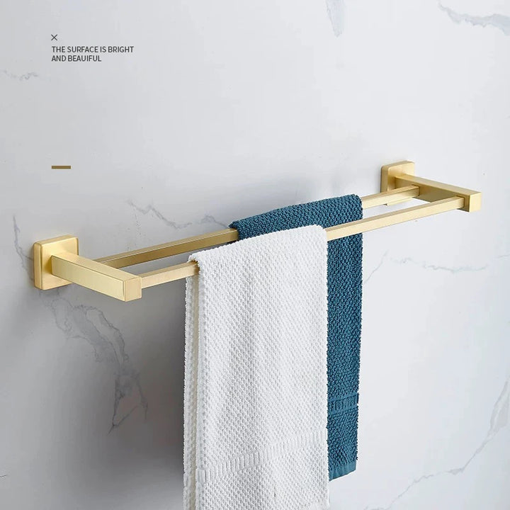 Brushed Gold- brass Gold brush Bathroom accessory Set Gold brass Hook Towel Rail Rack Bar Shelf Paper Holder Toothbrush Holder