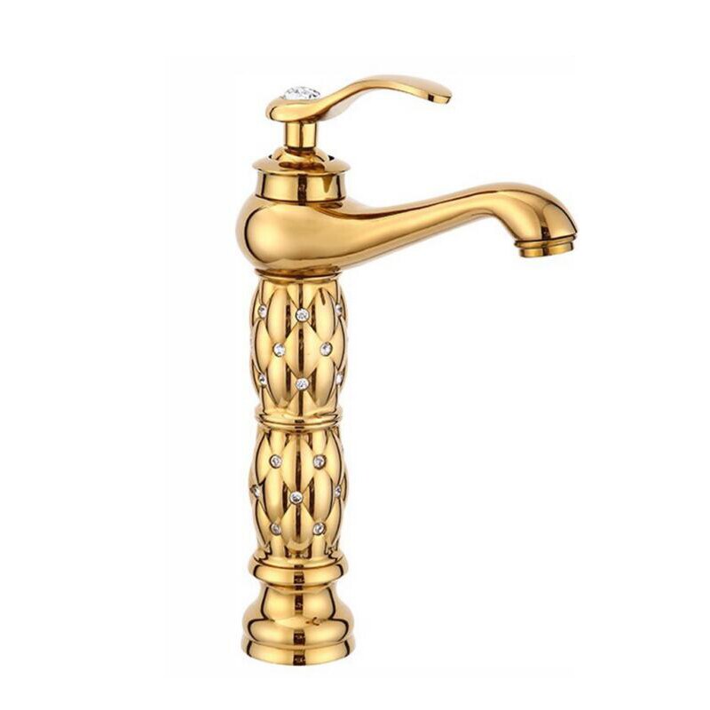 Aladin Gold polish with crystall diamons tall vessel faucet