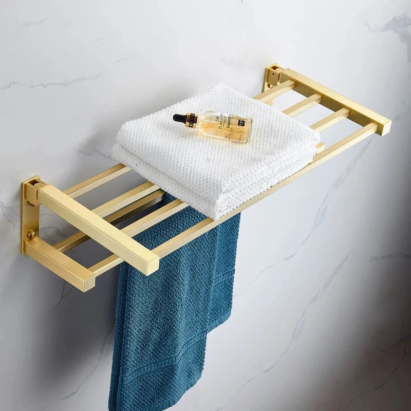 Brushed Gold- brass Gold brush Bathroom accessory Set Gold brass Hook Towel Rail Rack Bar Shelf Paper Holder Toothbrush Holder