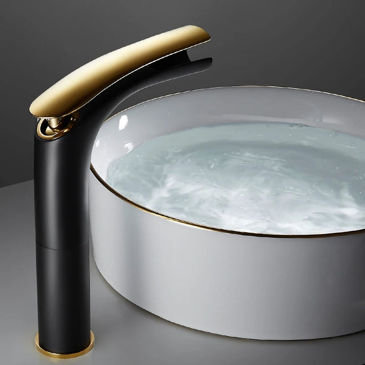 Xenon-Black with gold waterfall tall and short single hole bathroom faucet