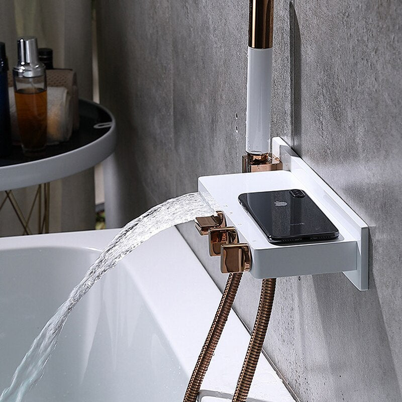Black with gold polished wall mounted bathtub filler faucet set