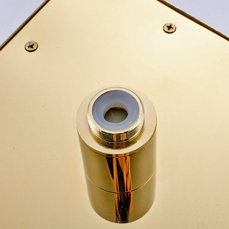 Gold polish brass LED square rain shower head