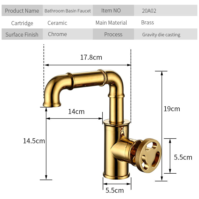 New Industrial Victorian Gold Polished Single Hole Bathroom Faucet
